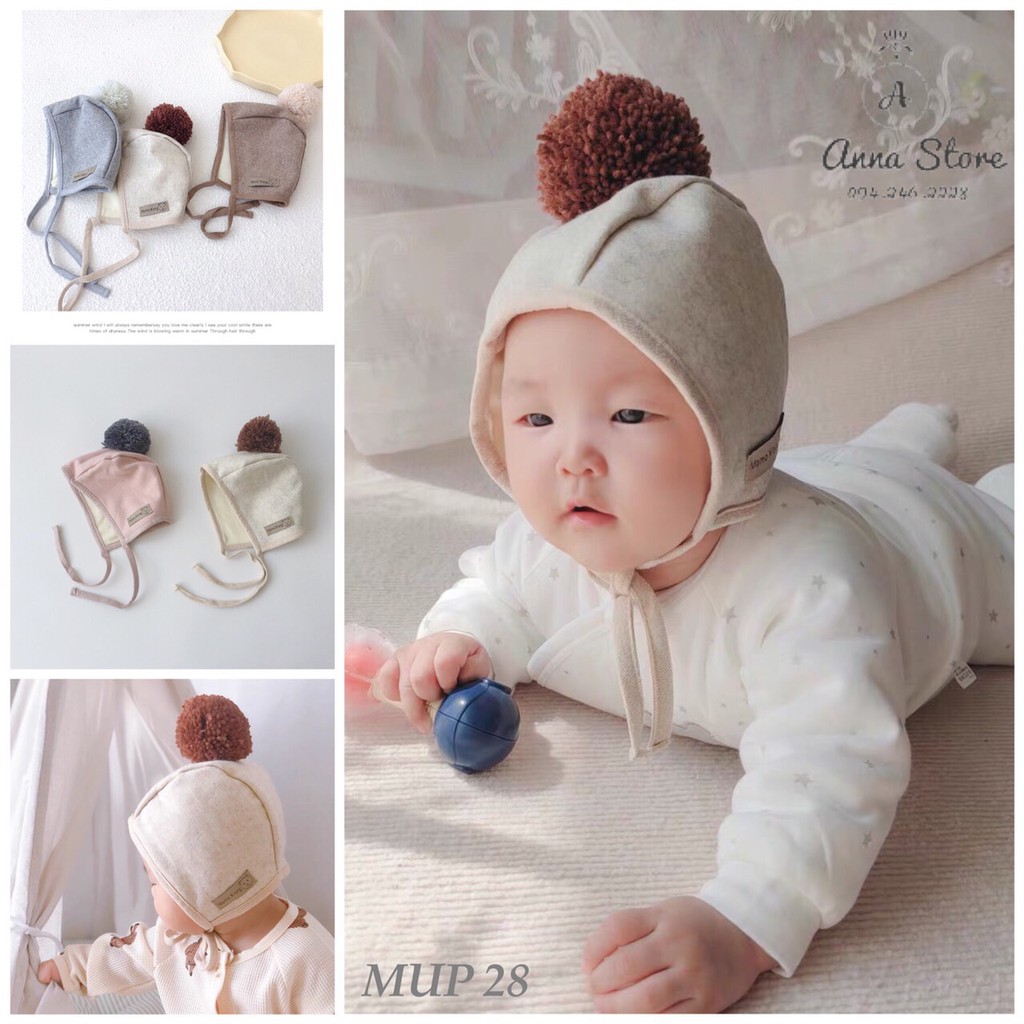 MUP 28 : Mũ có dây cài quả bóng cho bé 3m - 2t [ anna kids ]