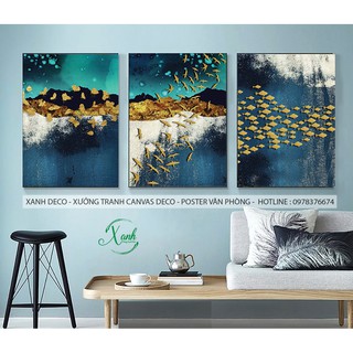 Bộ tranh canvas nghệ thuật ánh vàng tặng đinh treo tranh
