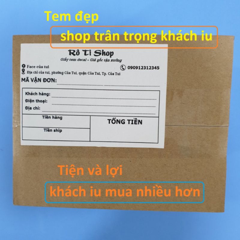 50 Tem hóa đơn in sẵn thông tin của shop kích thước 10x7cm