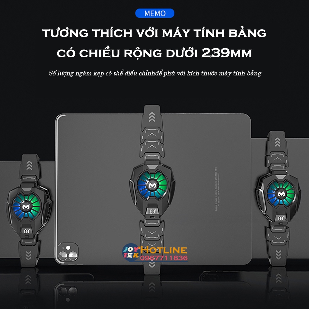 Quạt tản nhiệt sò lạnh Memo Dl05 cho ipad máy tính bảng siêu mát có đèn led rgb, hiển thị nhiệt độ, siêu lạnh như black