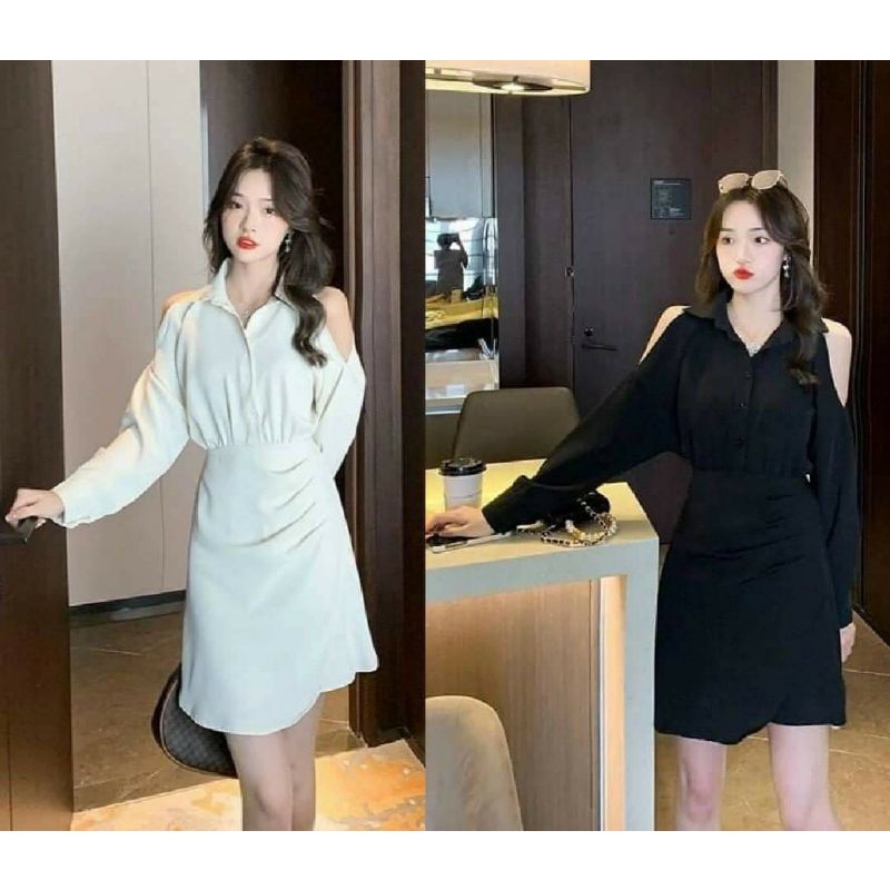 Đầm Sơ Mi Tay Dài Cut Out