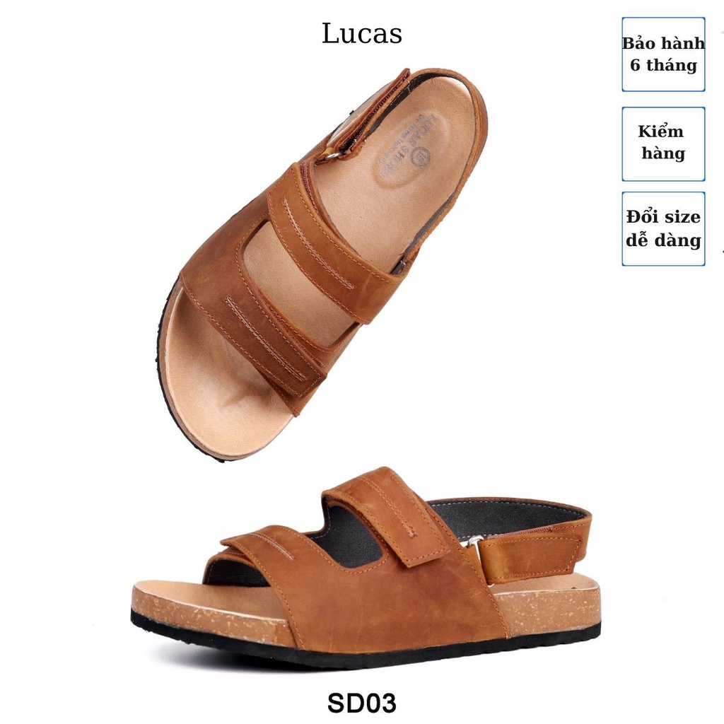 Dép Đế Trấu Nam Da Bò Thật Lucas Shoes, Quai ngang-Quai Hậu, Siêu Nhẹ, Đi Biển, Đeo Hàng Ngày - BH 6 tháng