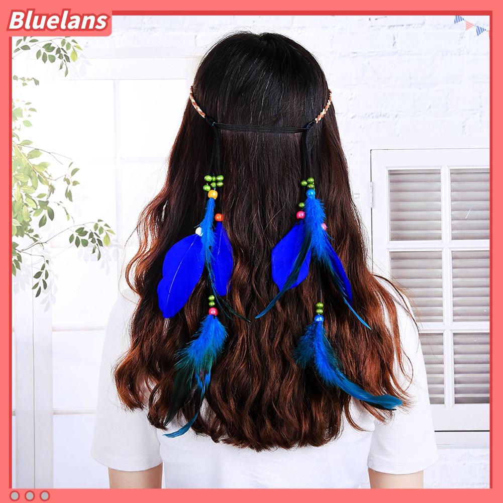 Băng Đô Bện Dây Đính Lông Vũ Kiểu Bohemia 48h Cho Nữ