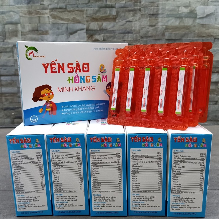 Yến sào Hồng sâm Minh khang - Hỗ trợ giúp bé ăn ngon, ngủ tốt, tăng sức đề kháng (Hộp 20 ống)