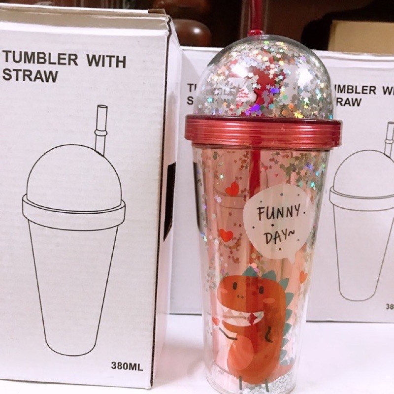 Ly đựng nước, Cốc uống nước khủng long 380ml 2 lớp hot hit 2021