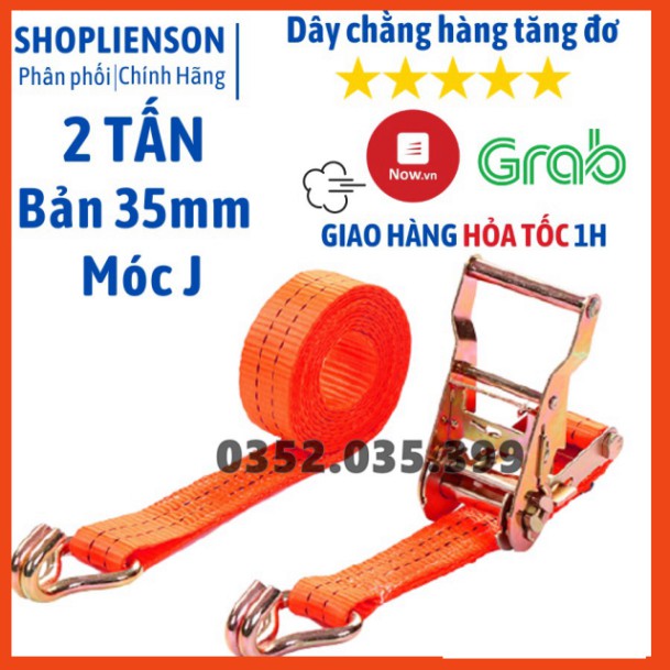 Dây cảo chằng hàng tăng đơ bản 35mm, Có Móc J, dài 1m-8m, tải trọng 2 tấn, chất liệu 100% Polyeter cường lực siêu bền Kh