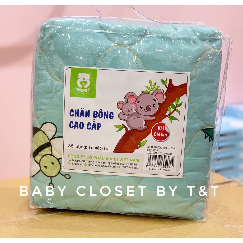 [CHÍNH HÃNG] Chăn trần bông cotton mềm mại in họa tiết trẻ em Mipbi