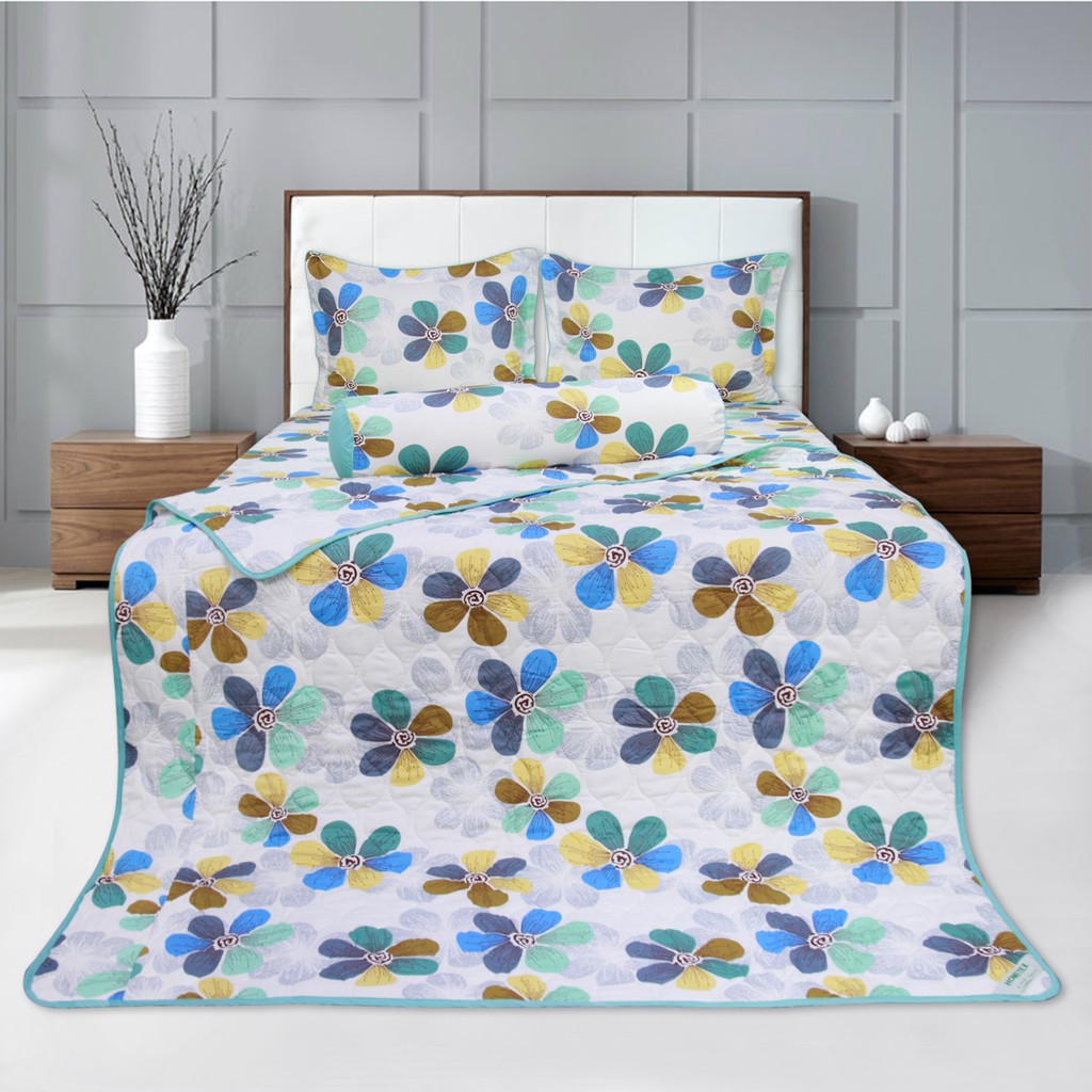 Bộ Chăn drap gối cotton hoa Hometex