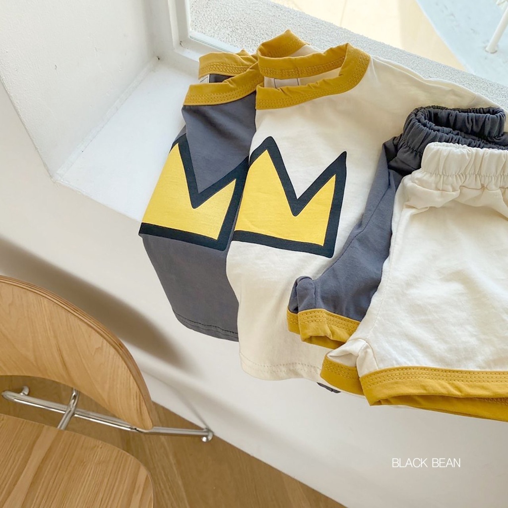 Set Áo Thun Tay Ngắn + Quần Short Cho Bé Sơ Sinh In Hình Vương Miện Đáng Yêu Thời Trang Mùa Hè