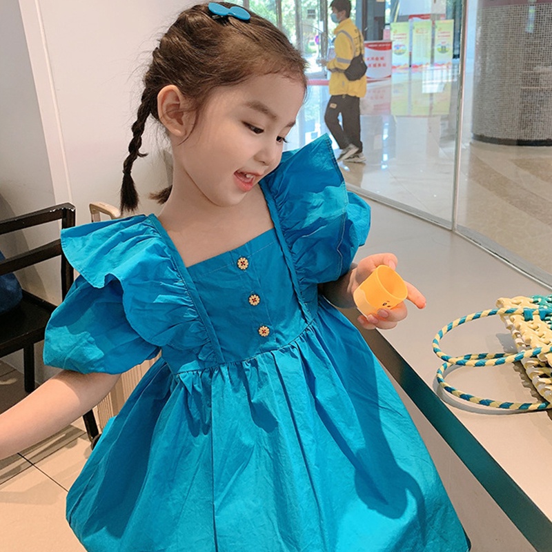 Đầm Tay Phồng Chất Liệu Cotton Phong Cách Phương Tây Cho Bé Gái