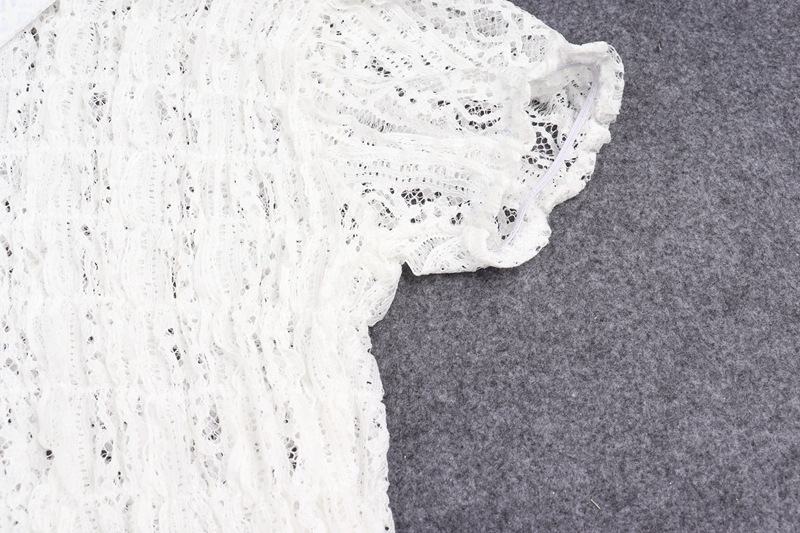 Áo kiểu DUNEA tay ngắn phối ren xếp ly thời trang quyến rũ cho nữ