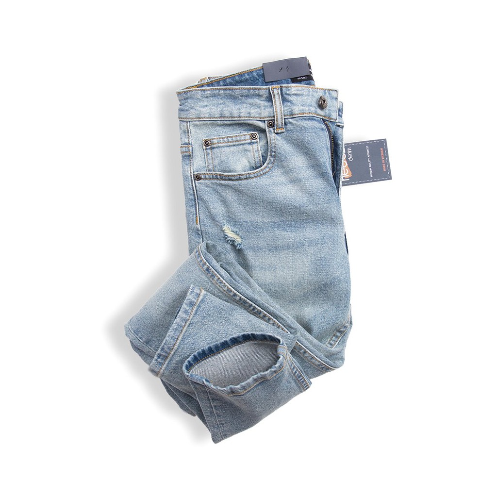 Quần Jean nam - Quần jean HEBOZ màu xanh pha rách, vải denim mềm mịn, co giãn nhẹ - 02 - 00000693