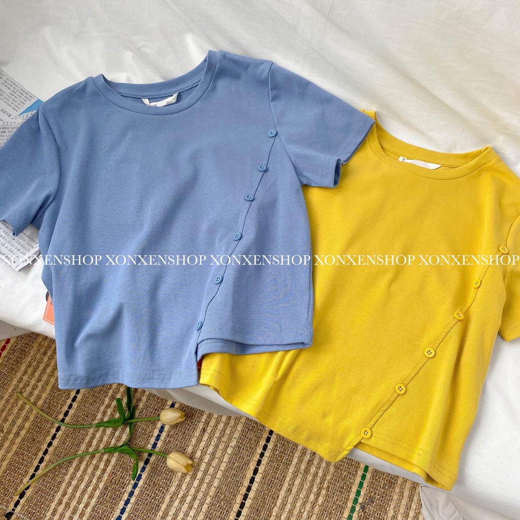 Áo thun croptop nút lệch chất cotton thoáng mát Xonxen shop free size mã 023788