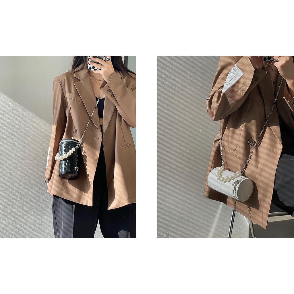 Túi đeo chéo da cá sấu đính ngọc trai phong cách Nhật Hàn thời trang cho nữ 2021