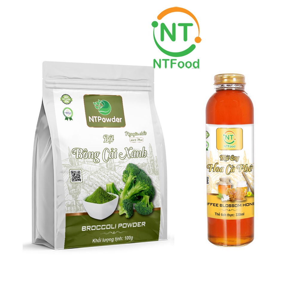 Combo Bột Bông Cải Xanh / Súp Lơ sấy lạnh NTPOWDER 100gr và Mật Ong hoa cafe NTFOOD 330ml - Nhất Tín Food