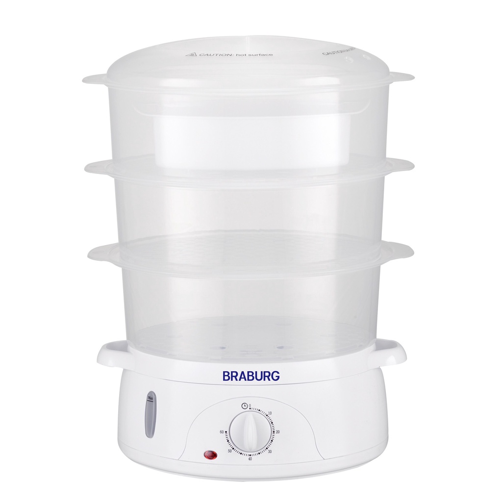 Nồi hấp điện 3 tầng Braburg, nồi hấp điện 3 đa năng, nồi hấp bữa sáng tiện lợi bảo hành 12 tháng