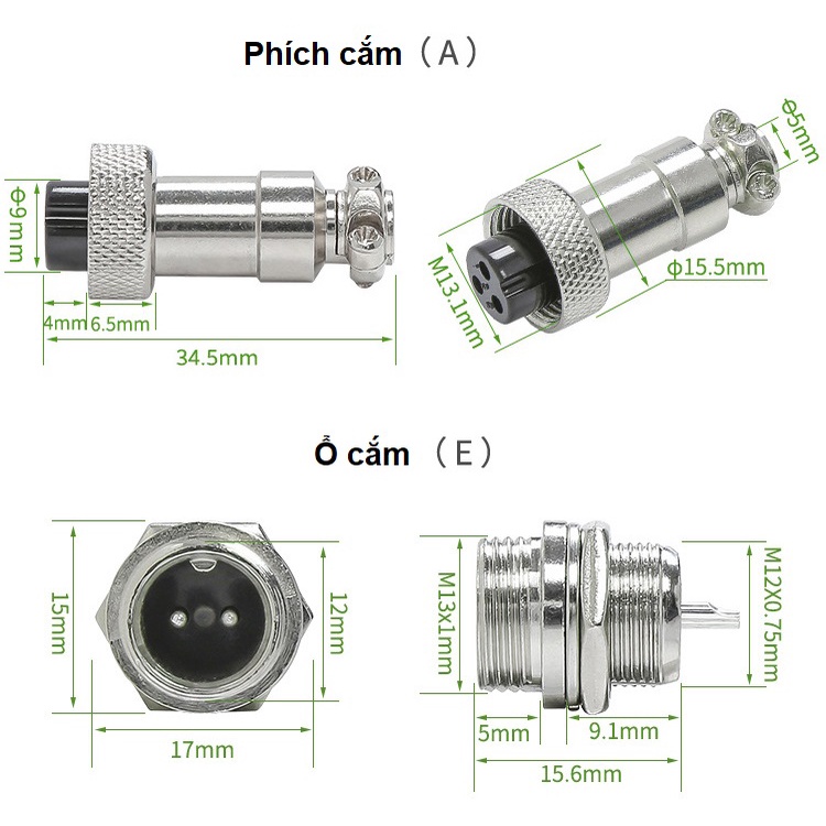 Bộ Giắc Cắm Đực Và Cái GX12  lỗ khoét 12mm - ZHQCN