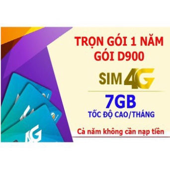 NGÀY KHUYẾN MÃI SIM 4G VIETTEL D900 TẶNG 7GB/THÁNG d500 tặng 4gb/tháng bao xài 1 năm không tốn phí gia hạn ....