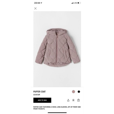 Áo phao cho bé, áo khoác phao ZARA cho bé gái siêu ấm