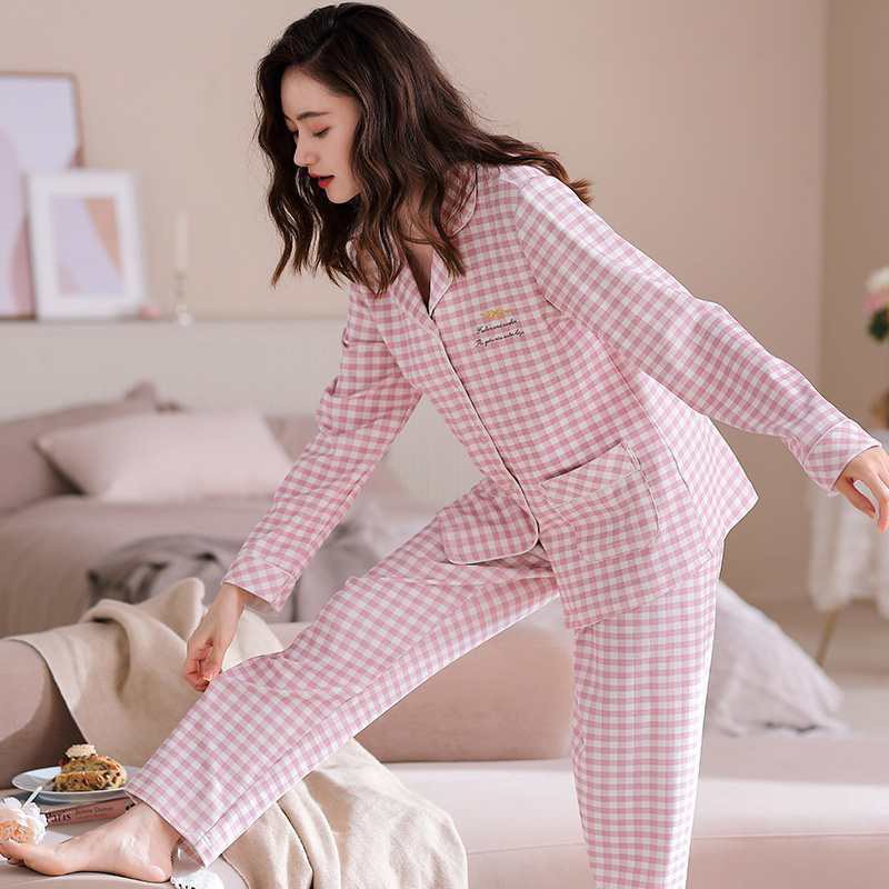 Bộ Đồ Mặc Nhà Tay Dài Vải Cotton Kẻ Sọc Thiết Kế Xinh Xắn Cho Nữ