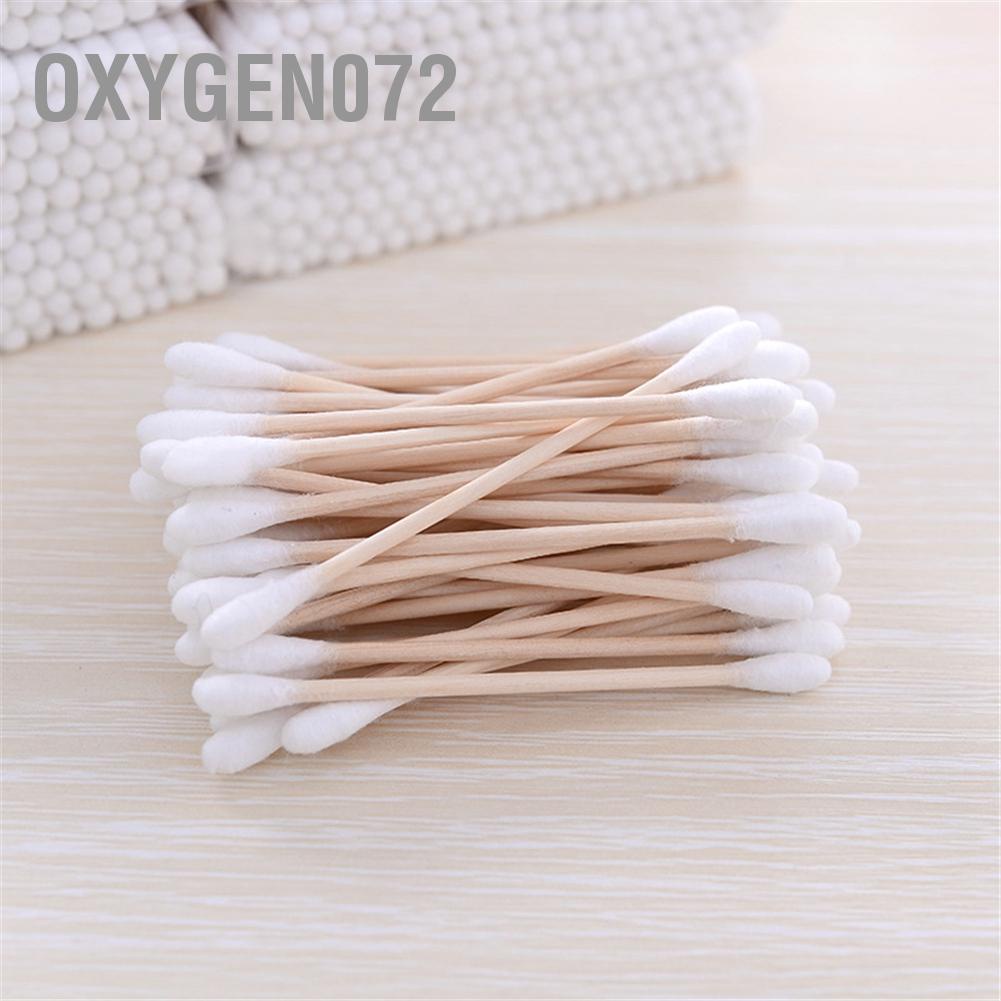 Oxygen072 100Pcs Double Head Wooden Cotton Swab for Ear Cleaning Medical Care Make Up