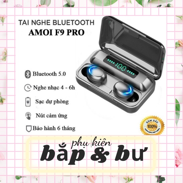 Tai Nghe Bluetooth 5.0 True Wireless Amoi F9 Pro Bản Quốc Tế Cao Cấp Cảm Biến Vân Tay , Kiêm Sạc Dự Phòng Cao Cấp