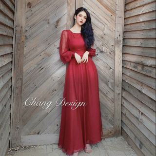 Đầm Maxi Dạ Hội Tay Dài Xẻ TasLaShop - Maxi Biển