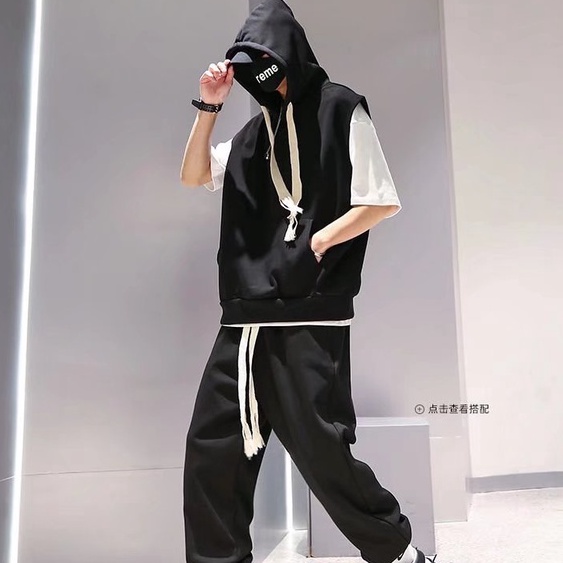 Áo Hoodie Cổ Tròn Không Tay Màu Trơn Đơn Giản Phong Cách Hip Hop Hàn Quốc Thời Trang Cho Nam