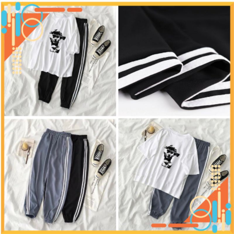 🔥HOT🔥 Đồ Bộ Legging Jogger Line Phối Thun Nam Nữ Unisex (Thể Thao, Nhà) Hình Person | BigBuy360 - bigbuy360.vn