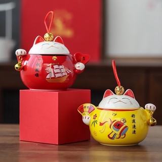 Mèo thần tài may mắn Maneki Neko kèm đệm cao 10cm (6 màu)