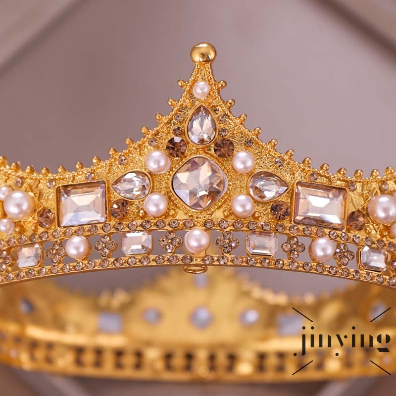 GETNOIVAS Vương miện đính hạt đá ngọc trai lấp lánh phong cách cổ điển dành cho nữ
