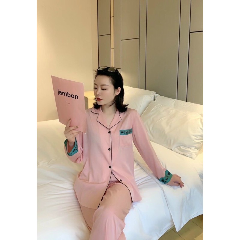 BỘ PIJAMA HỒNG TÚI VIỀN XANH HÀNG S H E R CAO CẤP