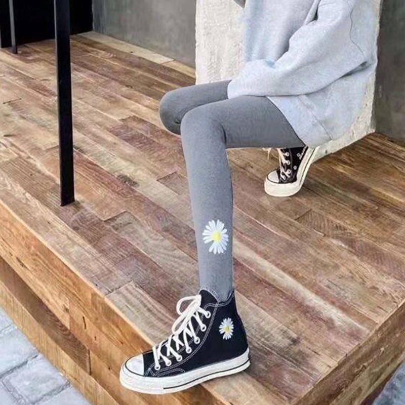 [Baywellfashion]Women Casual Daisy Embroidery Leggings Stretchy Elastic Pencil High Waist Feet Trousers | BigBuy360 - bigbuy360.vn