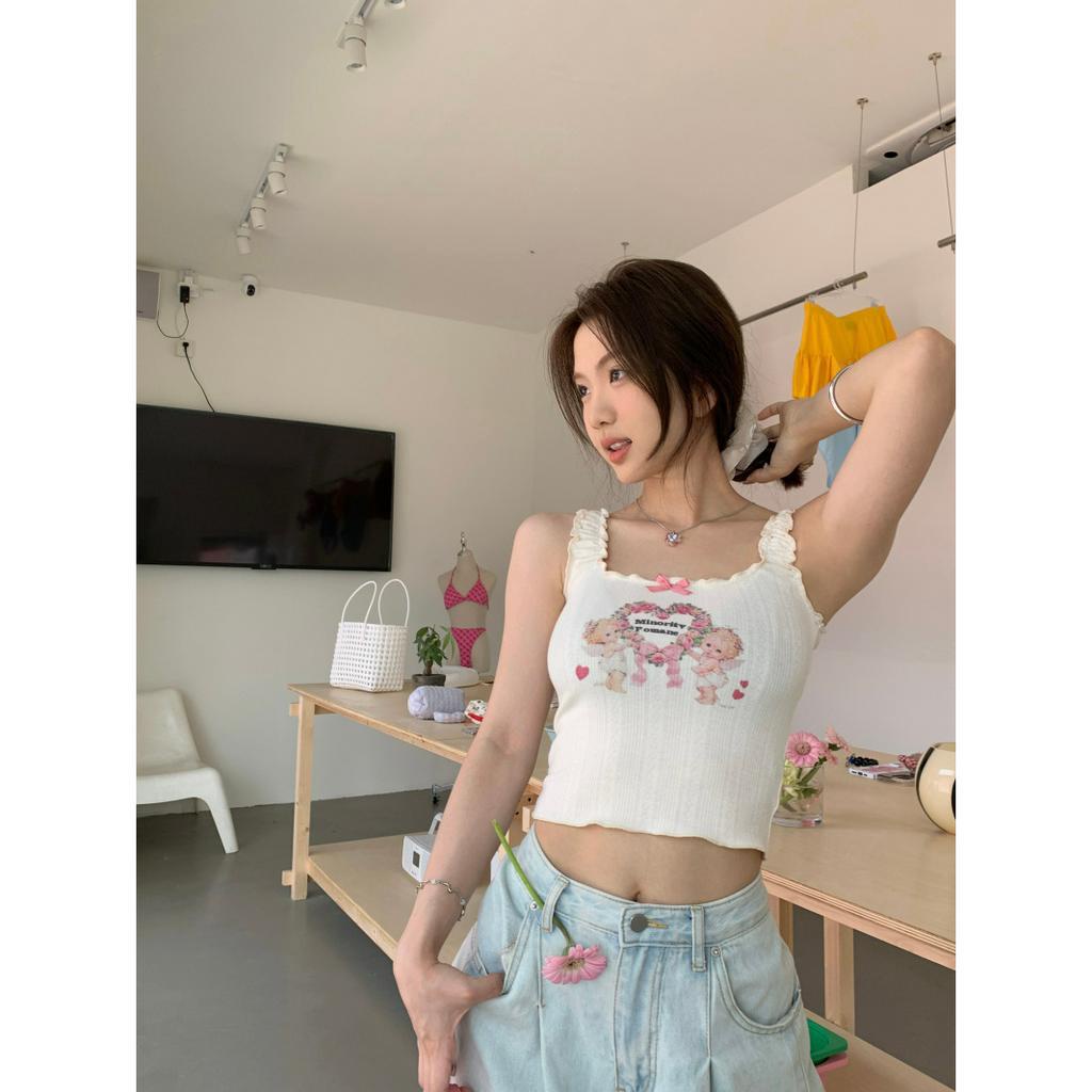 Porozi Áo croptop Sát Nách Hoạ Tiết In Thiết Kế Hợp Thời Trang