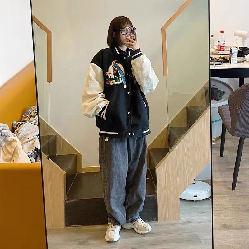 ÁO BOMBER KAKI THÊU W ( có hình chụp thât )