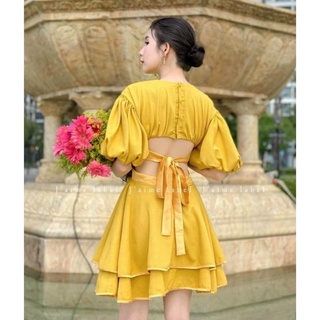 👗đầm khoét eo tay phồng phối tùng xòe tầng🌼 sp chốt live 129