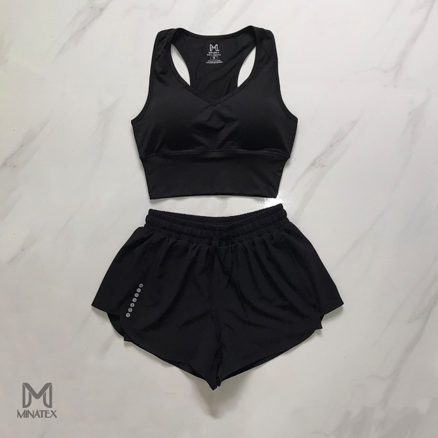 Bộ tập gym yoga áo cổ tim đùi dáng bồng thoáng mát Minatex