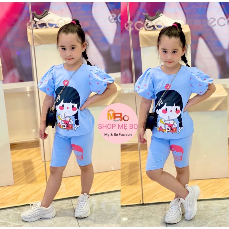 Quần áo trẻ em - Bộ lửng thun cotton size đại cho bé gái in hoạt hình mèo mickey từ 25 đến 45kg