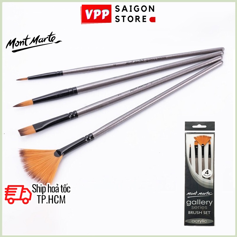 Bộ 4 Cọ Acrylic Mont Marte - Gallery Series Brush Set Acrylic 4pce - BMHS0010