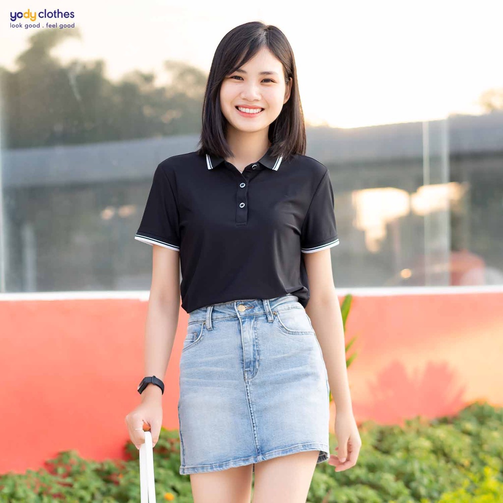 Áo phông Polo nữ bo kẻ YODY cổ bẻ cao cấp thấm hút tốt nhiều màu APN4014 | BigBuy360 - bigbuy360.vn
