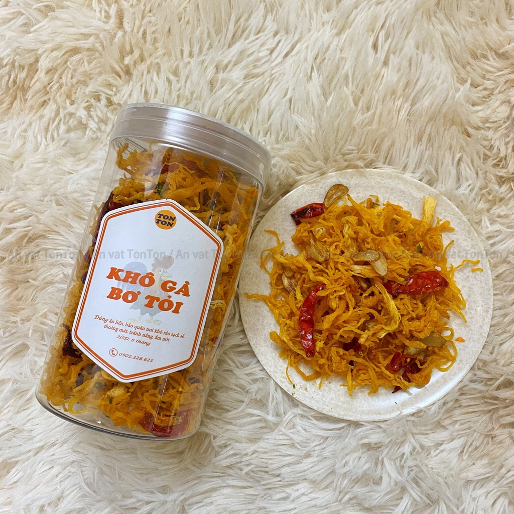 Khô gà bơ tỏi xé cay, giòn hũ pet 200g | TonTon đồ ăn vặt Hà Nội | BigBuy360 - bigbuy360.vn