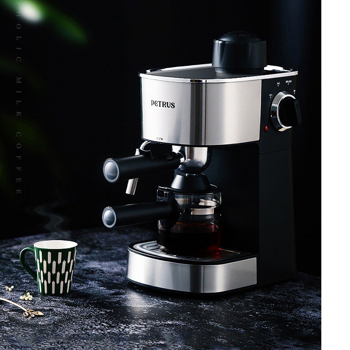 máy pha cafe bán tự động,máy pha cà phê chất liệu thép không gỉ kích thước 235x155x280mm