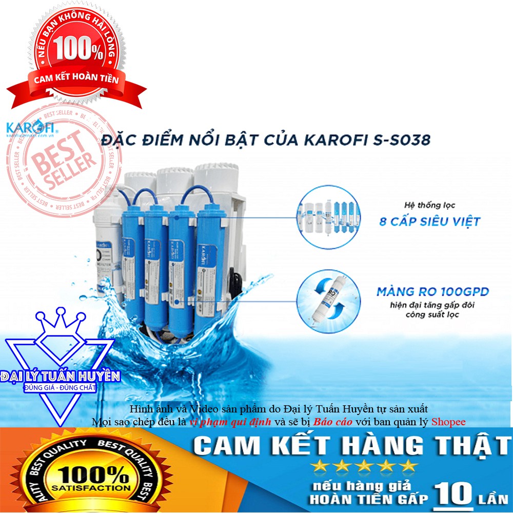 [Mã 267ELSALE1 giảm 5% đơn 3TR] [HÀNG CHÍNH HÃNG] MÁY LỌC NƯỚC KAROFI SLIM S-S038