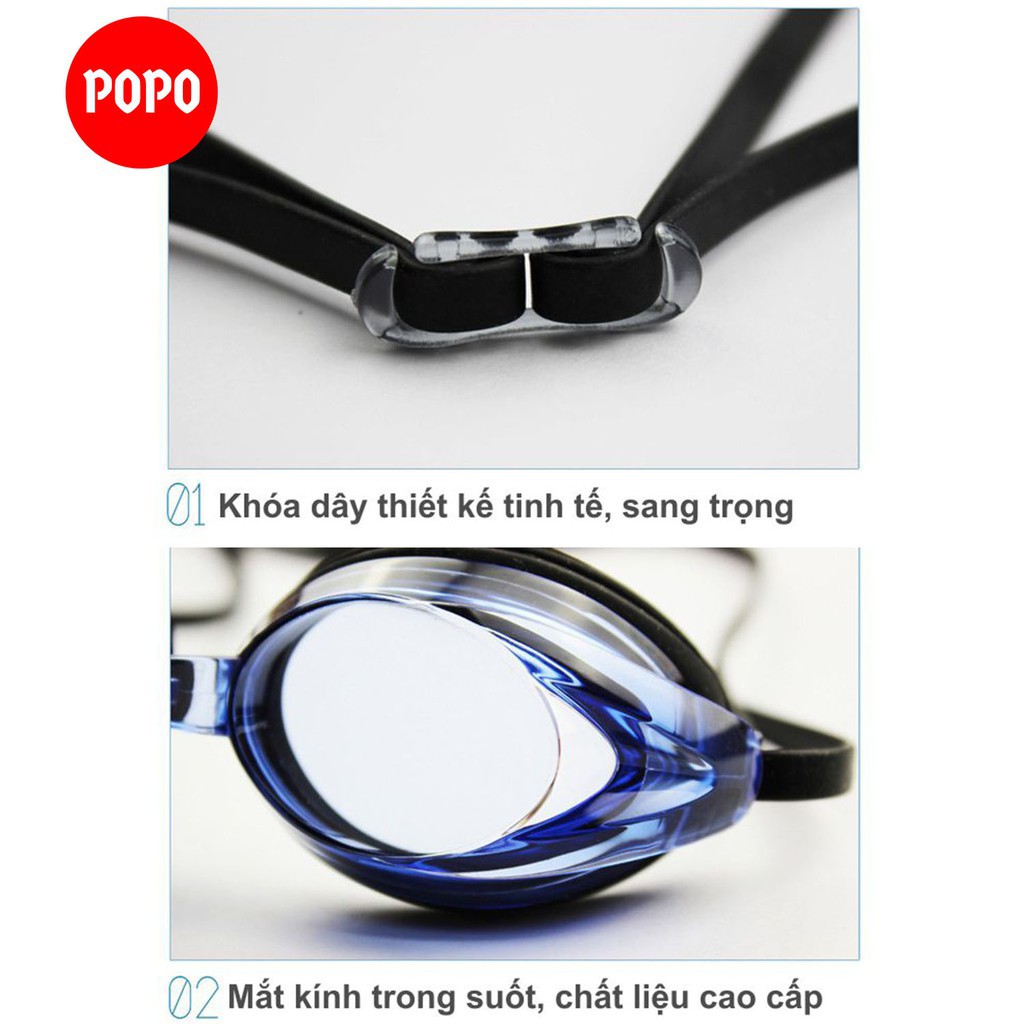 Kính bơi người lớn cho nam, nữ thi đấu chuyên nghiệp chính hãng POPO 1154 mắt kiếng bé trẻ em nhỏ gọn cản tia UV