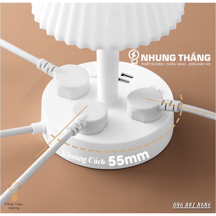 Ổ Cắm Điện Thông Minh Kiêm Đèn Bàn OD-435 - Tích Hợp Đèn Chiếu Sáng - 3 Chế Độ Ánh Sáng - Dây Điện Dài 2m8,4m8