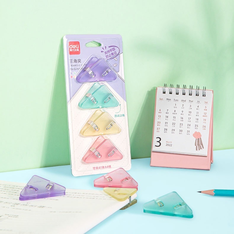 Bộ 4 Kẹp Giấy Hình Tam Giác Bằng Nhựa Màu Sắc Ngọt Ngào Tiện Dụng