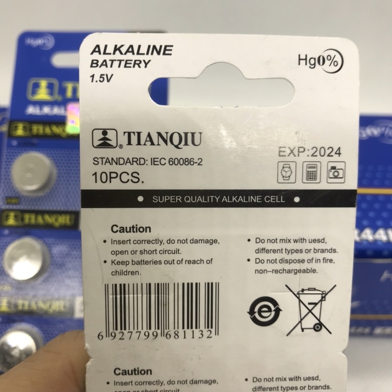 10 Viên Pin AG13, LR44H, 357A TIANQIU 1.5V dùng cho đồng hồ đeo tay, đồ chơi, nhiệt kế
