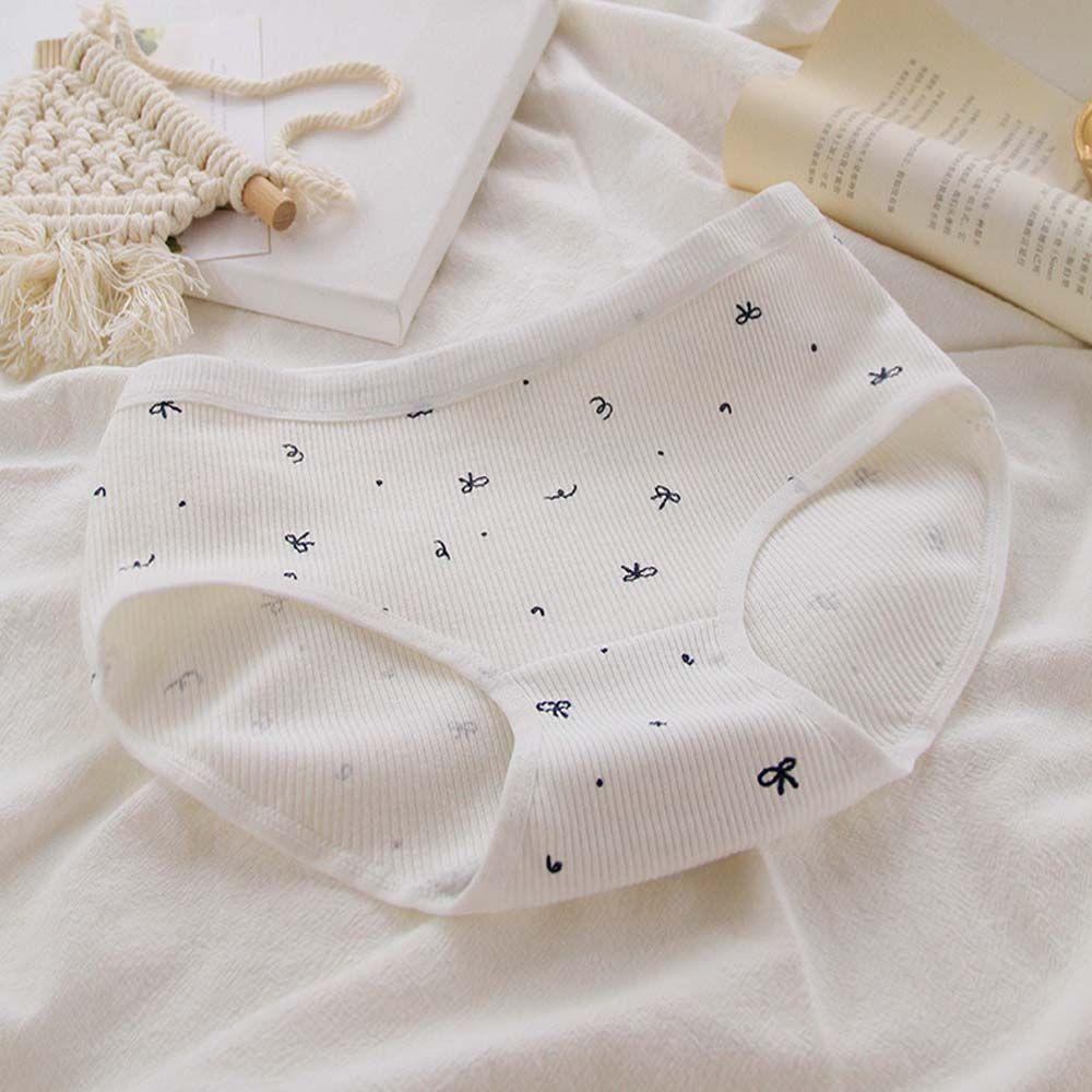 OCEANMAP Quần Lót Thoáng Khí Lưng Vừa In Họa Tiết Trái Tim Hoạt Hình Phong Cách Retro Cho Nữ