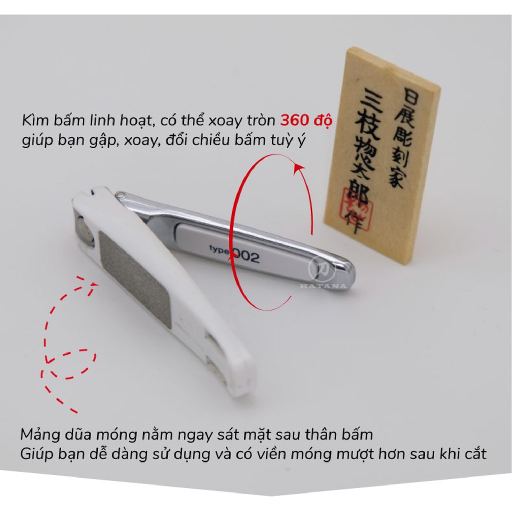 Bấm móng tay Nhật KAI KE0125 tay cầm nguyên khối cỡ nhỏ - Kèm dũa và đựng móng thừa - BH 12 tháng 1 ĐỔI 1