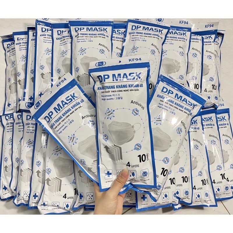Bịch 10 Khẩu Trang 4D 4Lớp GIẤY KHÁNG KHUẨN cao cấp KF94 DP MASK - Chuẩn Hàng Xuất Khẩu - Sang - Xịn - Mịn